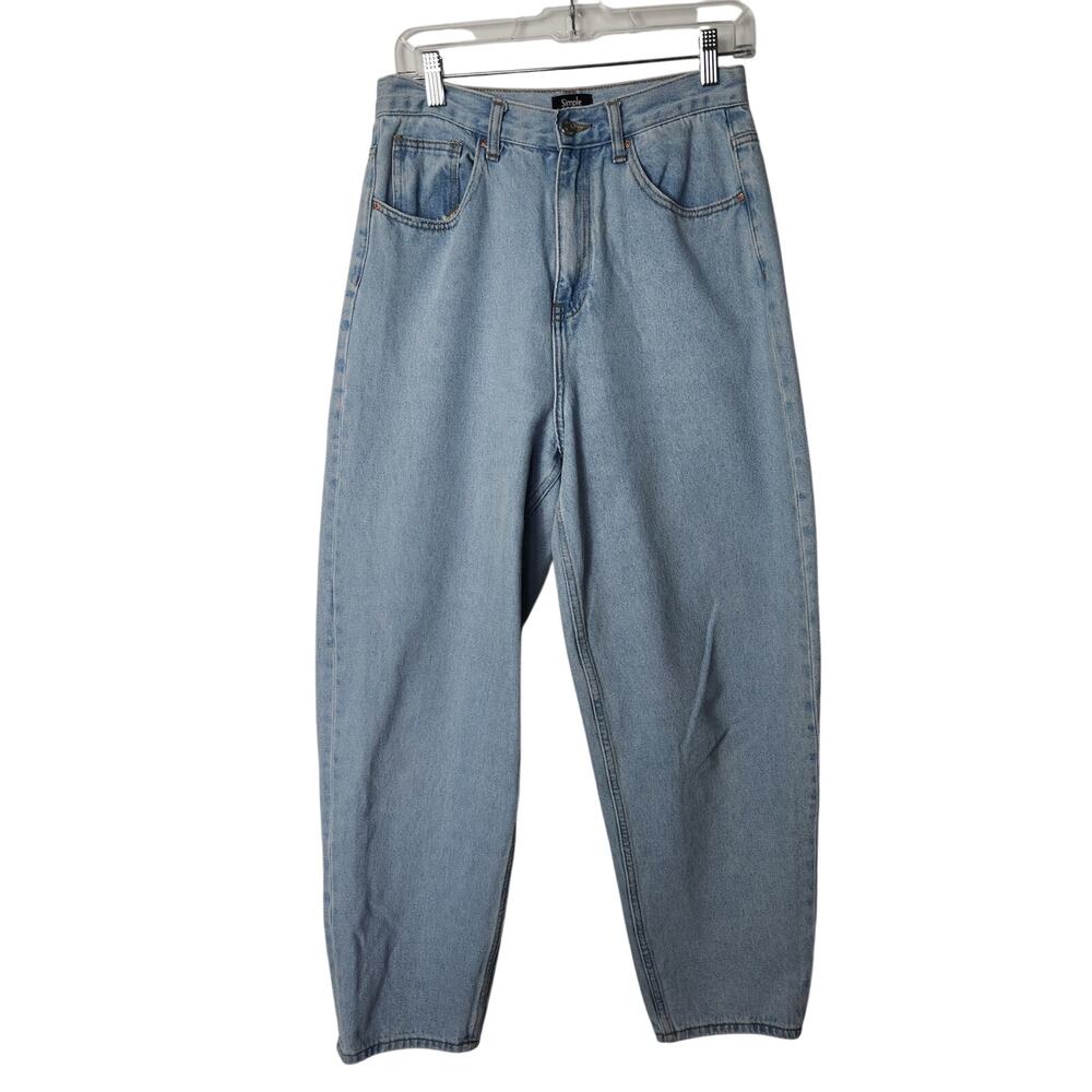 Simple Society Blue Light Wash Denim High Rise Relaxed Barrel Jeans Size 28